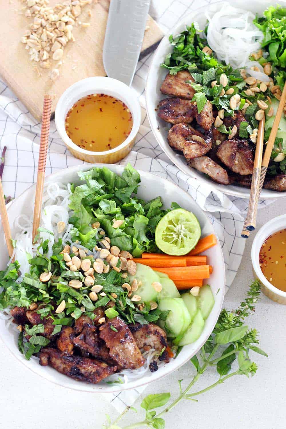 This recipe for Vietnamese Pork Bún Bowls uses a few shortcuts to make it quick and easy without sacrificing flavor. It
