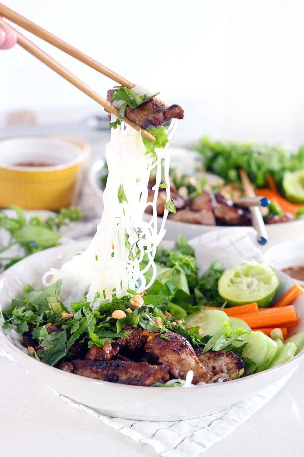 This recipe for Vietnamese Pork Bún Bowls uses a few shortcuts to make it quick and easy without sacrificing flavor. It