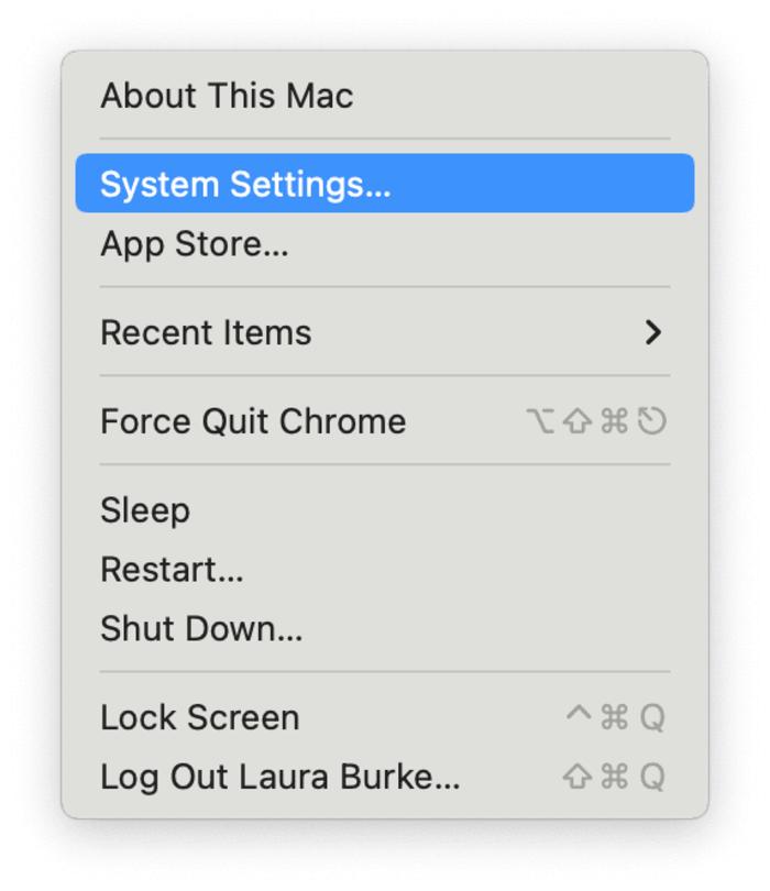 Nhấn vào logo Apple ngoài màn hình sau đó chọn System Settings