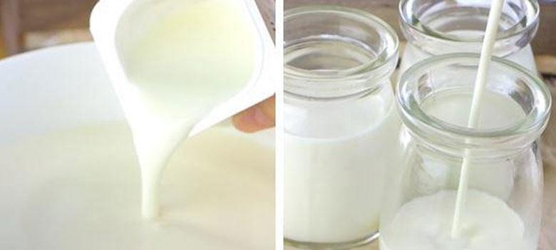 Cách làm sữa chua nếp cẩm: Cho sữa đã trộn sữa chua vào hũ