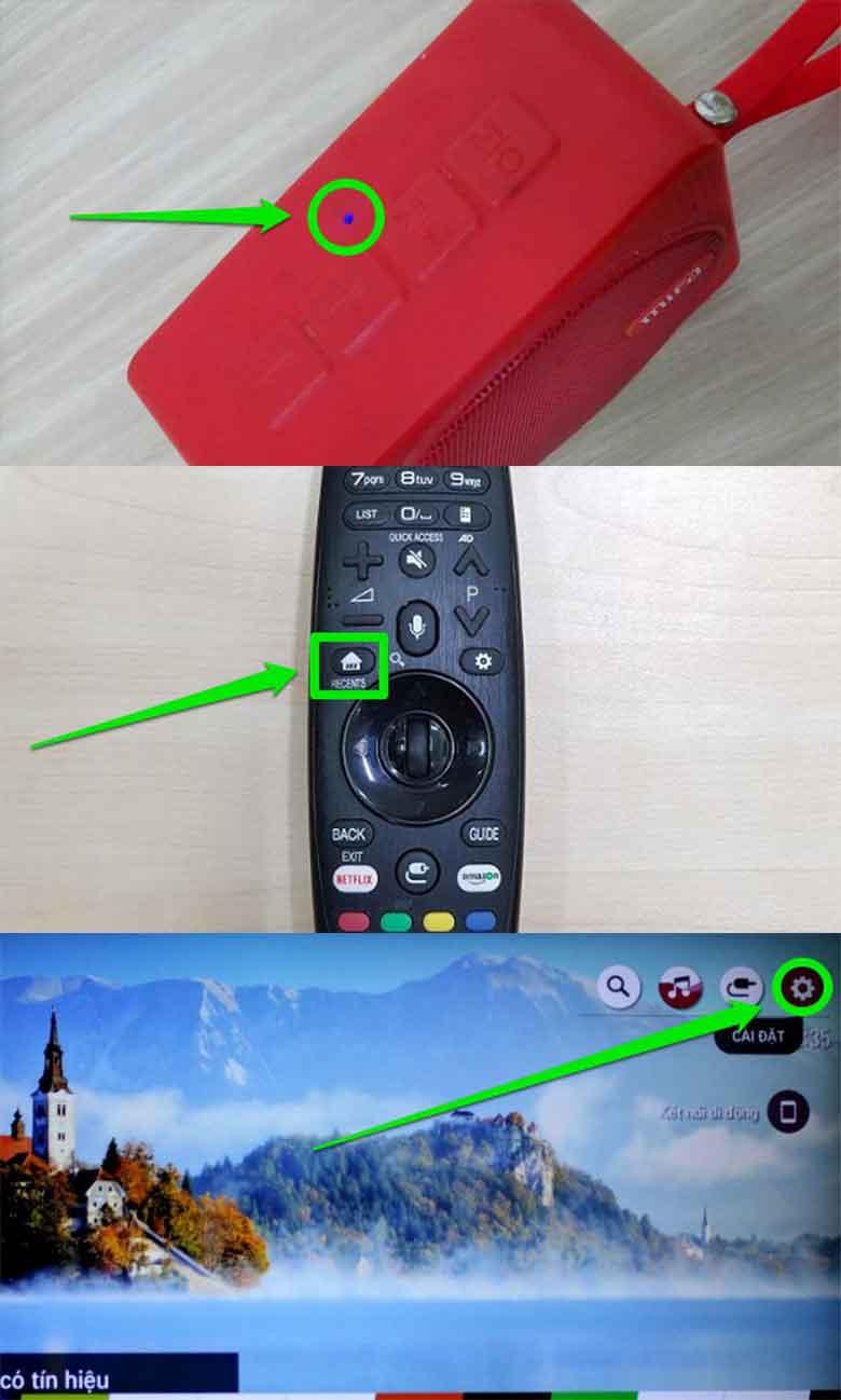 Bật Bluetooth trên tivi LG theo bước 1,2,3 như hình
