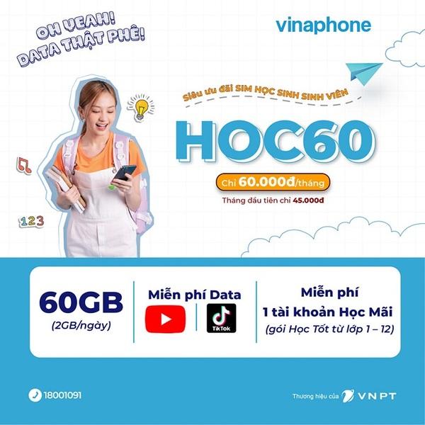 Gói HOC60 của VinaPhone dành cho học sinh, sinh viên