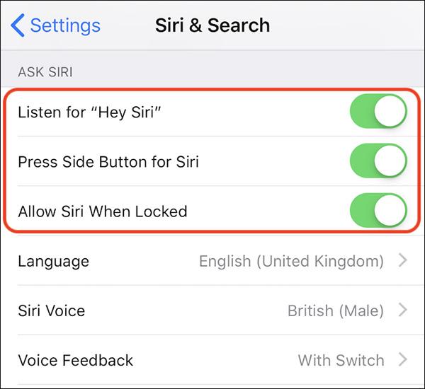 Lựa chọn thay đổi giọng nói Siri