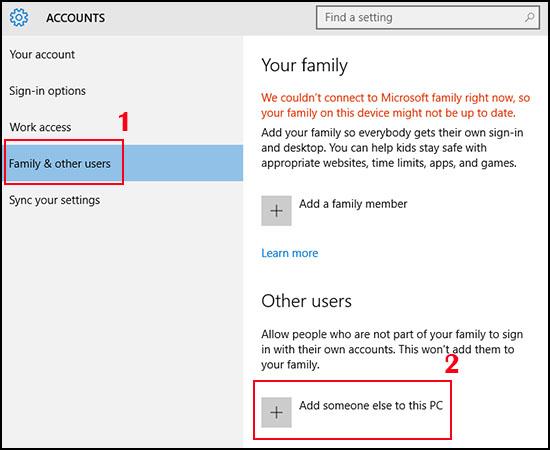 Nhấn Add a user without a Microsoft account