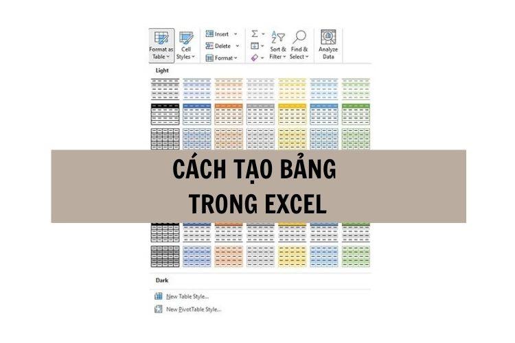 cách tạo bảng trong excel