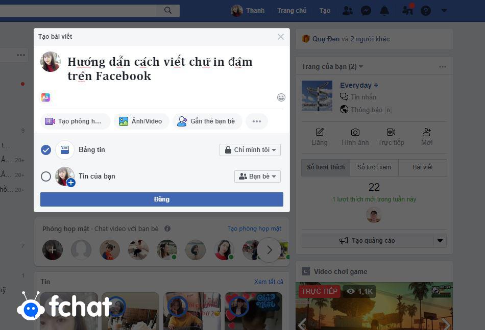 cách viết chữ in đậm trên facebook bằng máy tính