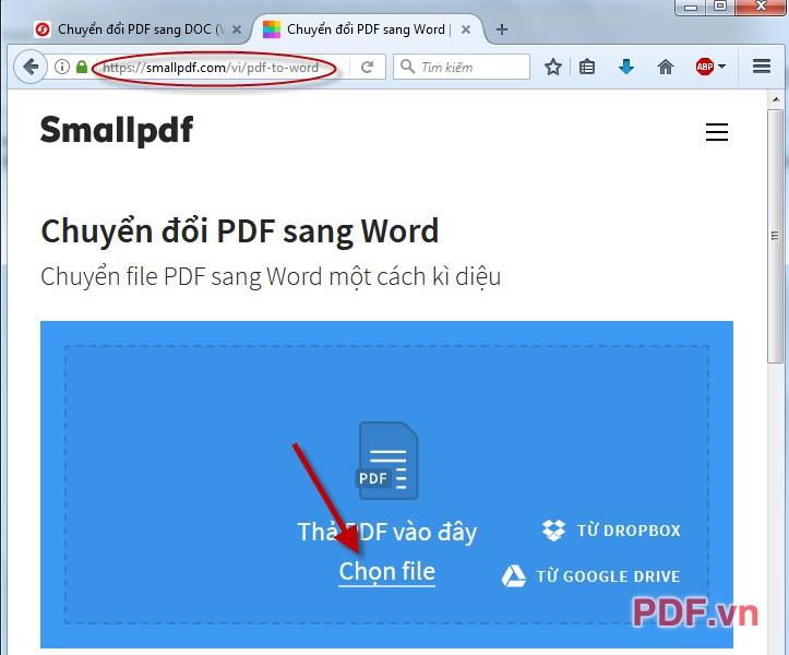 Chuyển đổi pdf sang word rên trang smallpdf