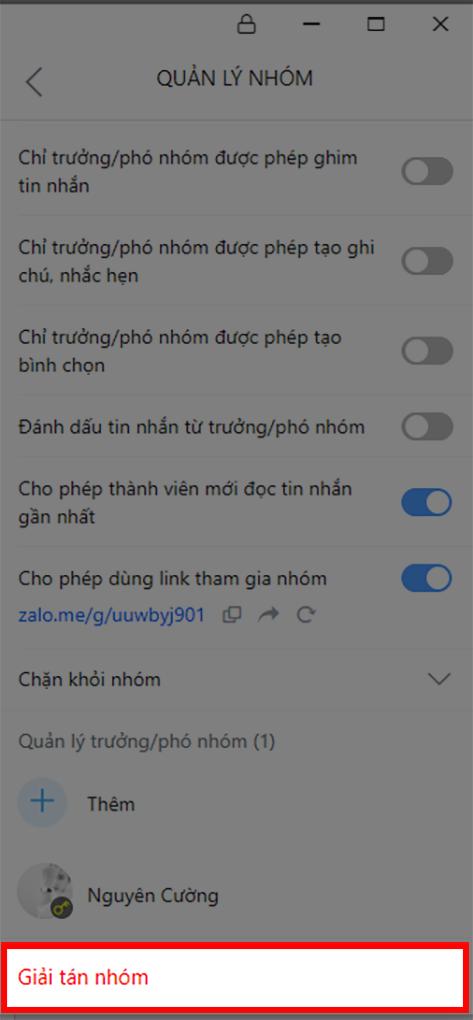 Giải tán nhóm Zalo trên máy tính