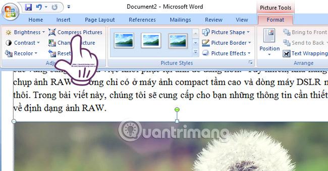 giảm kích thước hình ảnh trong Word