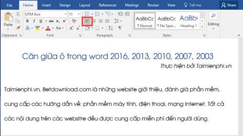 Hướng dẫn căn giữa ô trong Word, Excel