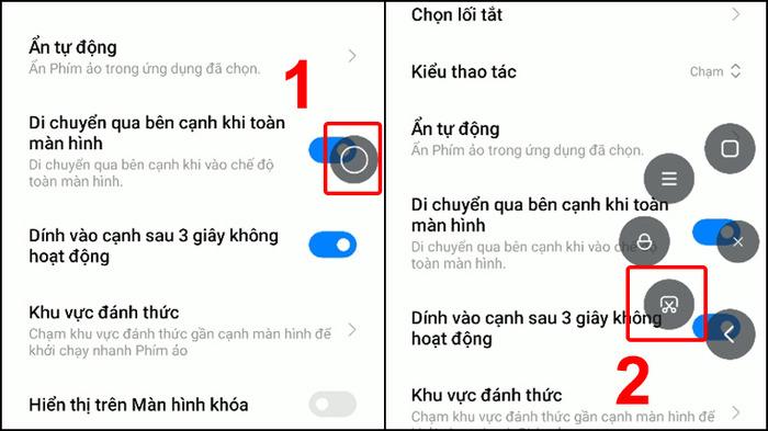 Nhấn vào phím ảo và chọn biểu tượng chụp màn hình