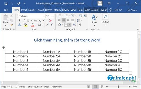 Hướng dẫn thêm dòng, cột trong Word 2016, 2013, 2020..