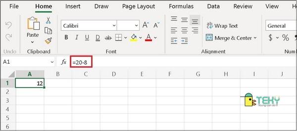 Sử dụng toán tử để thực hiện phép trừ trong Excel