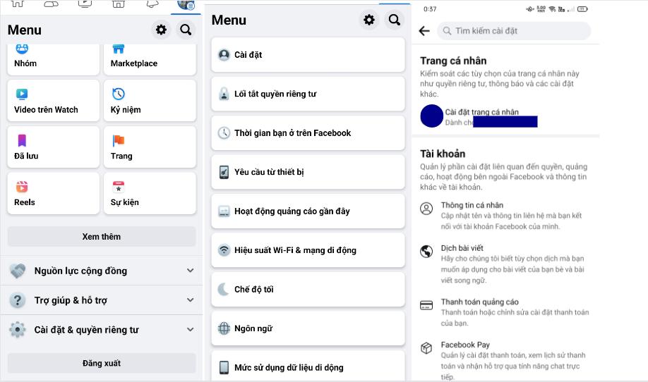 Tiến hành vào cài đặt Facebook