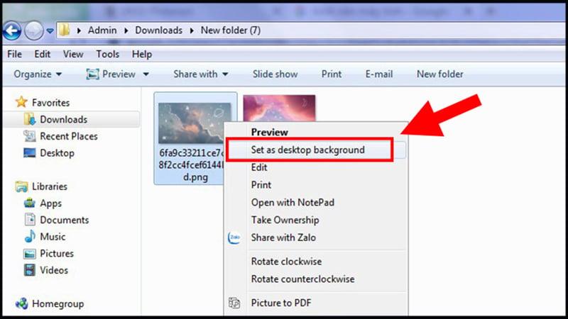 Chọn Set as desktop background