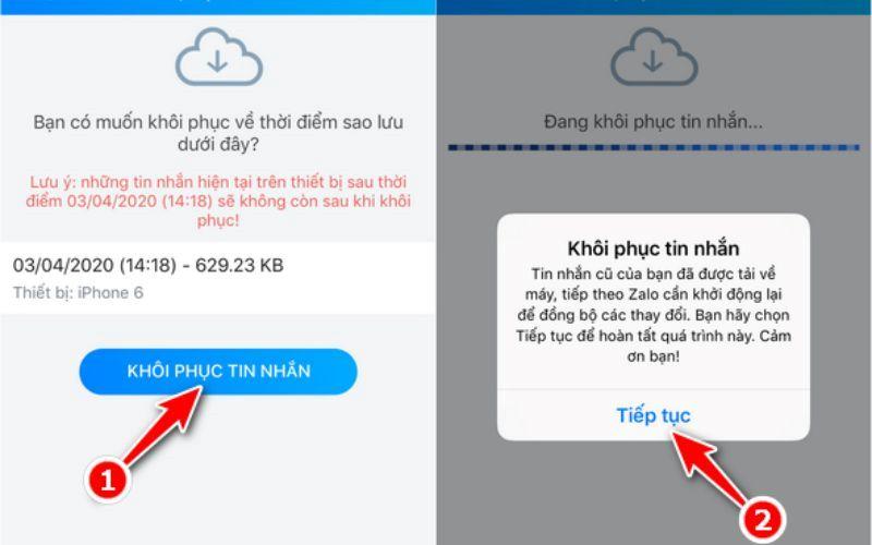 Tiến hành khôi phục tin nhắn Zalo trên điện thoại sau khi đăng nhập