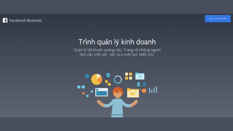 Bạn truy cập vào trang web tạo quảng cáo cho doanh nghiệp rồi chọn “TẠO TÀI KHOẢN”.